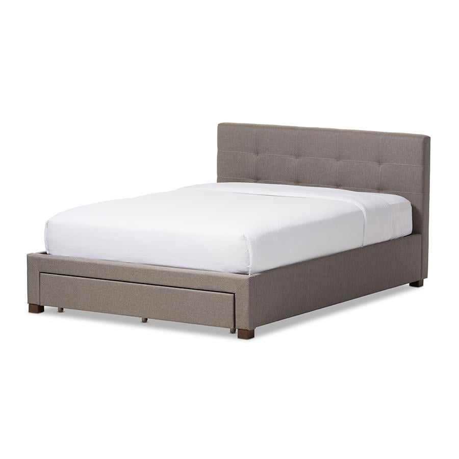 Grey Upholstered Queen Platform Bed with Storage Drawer