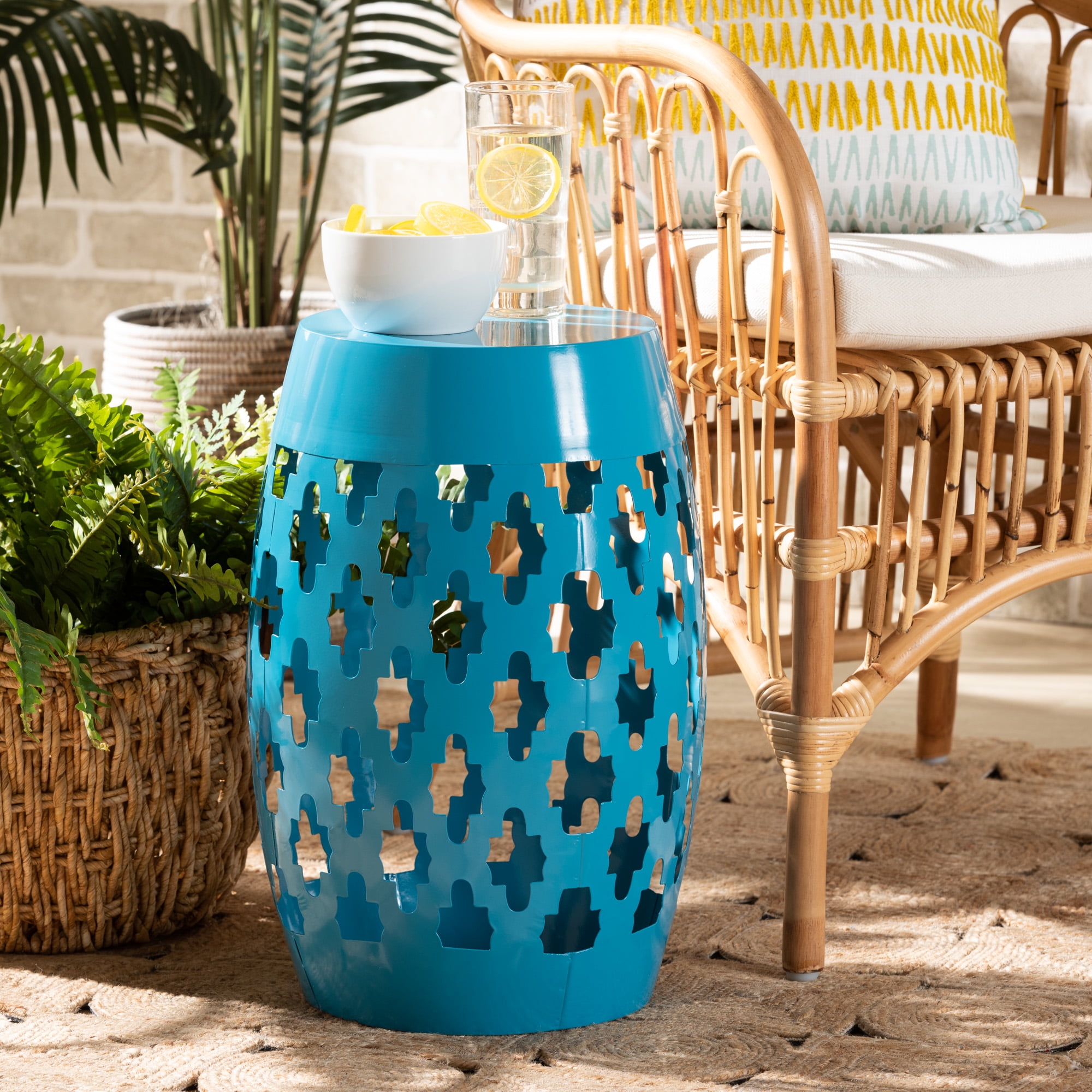 Baxton Studio Branson Modern and Contemporary Blue Finished Metal Outdoor Side Table