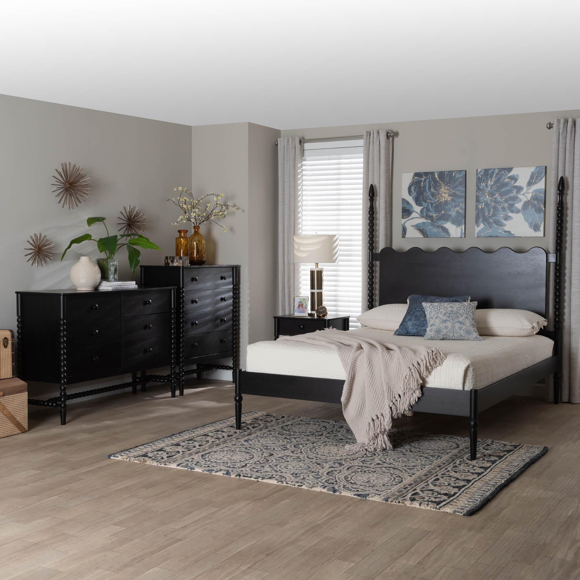 Baxton Studio Brantley Modern Farmhouse Bedroom Set, Queen, 4-Piece, Black