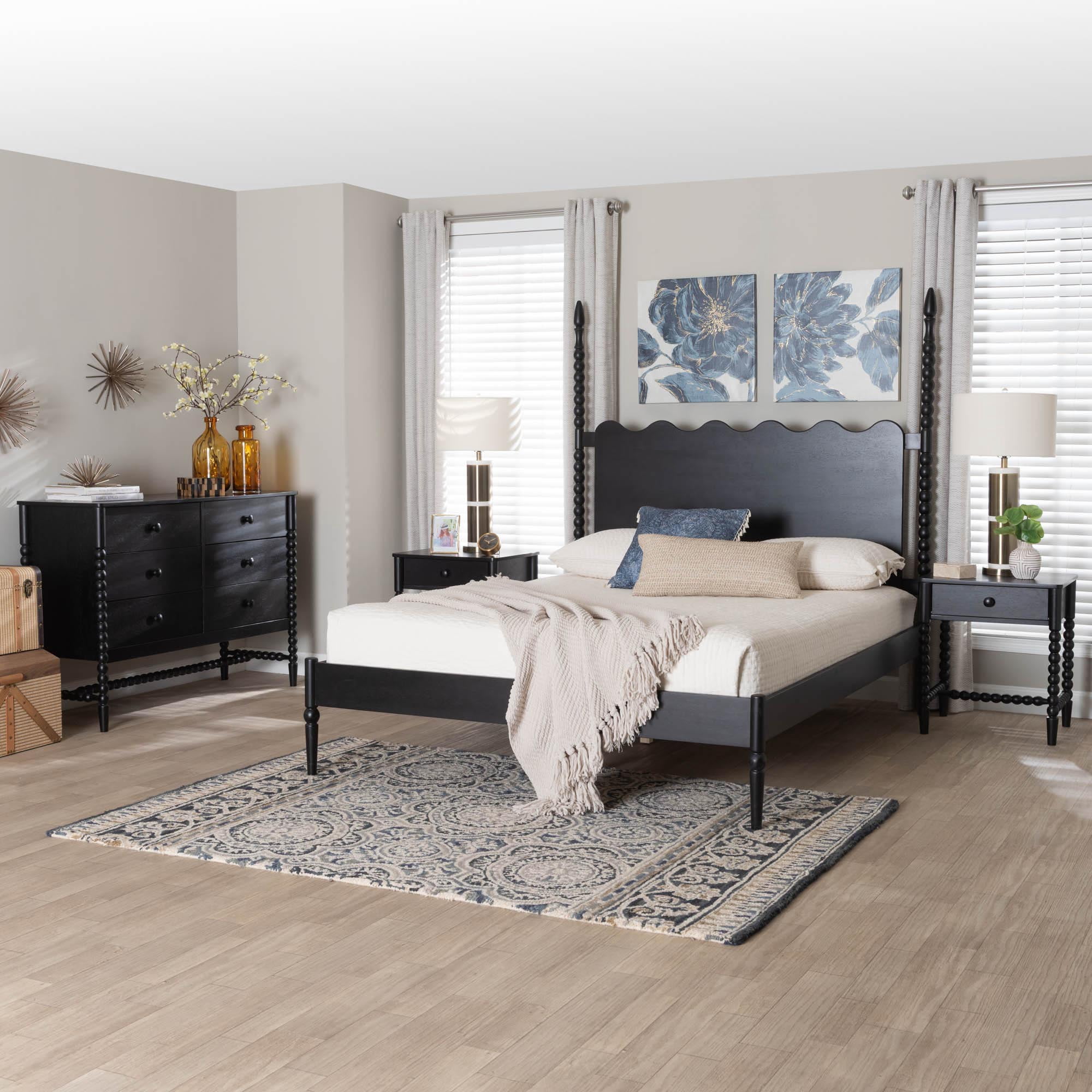 Baxton Studio Brantley Modern Farmhouse Bedroom Set, Queen, 4-Piece, Black