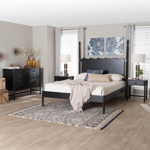 Baxton Studio Brantley Modern Farmhouse Bedroom Set, Queen, 4-Piece, Black