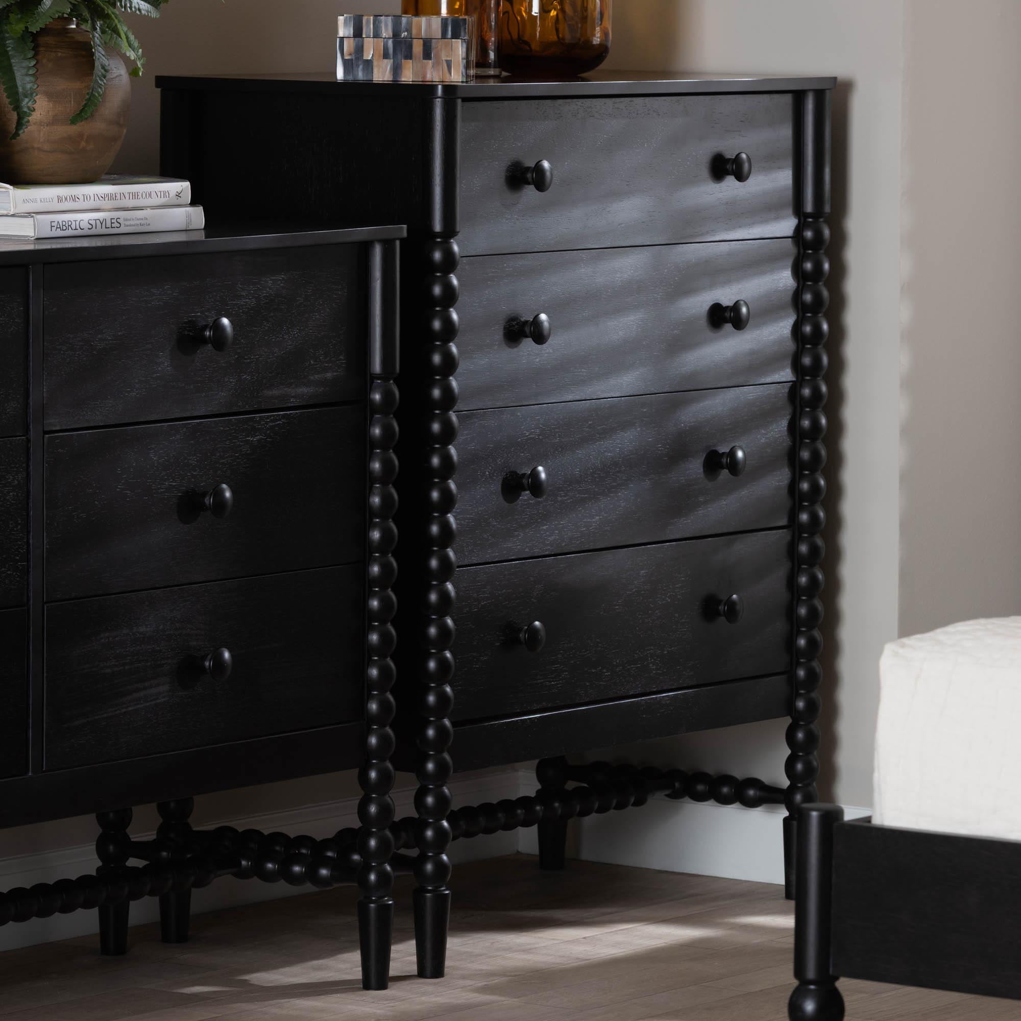 Baxton Studio Brantley Modern Farmhouse Chest, 4-Drawer, Black