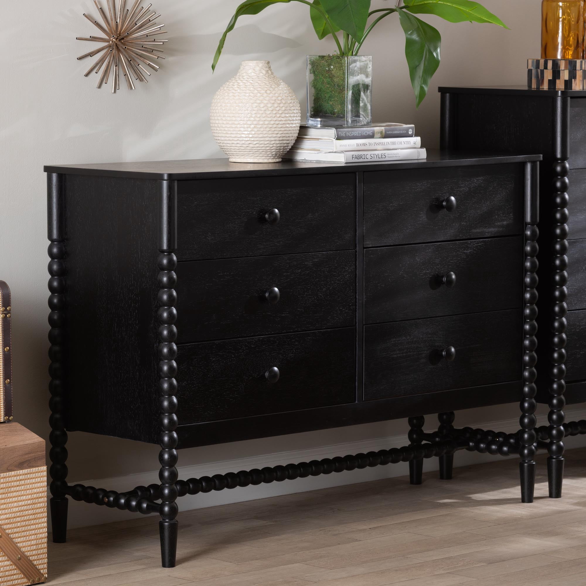 Baxton Studio Brantley Modern Farmhouse Dresser, 6-Drawer, Black