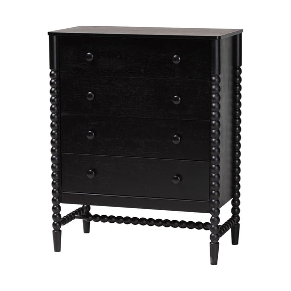 Baxton Studio Brantley Spindle Chest 4-Drawer Vertical Storage Cabinet Black