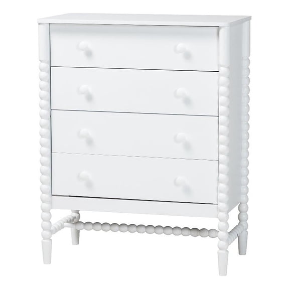 Baxton Studio Brantley Spindle Chest 4-Drawer Vertical Storage Cabinet White
