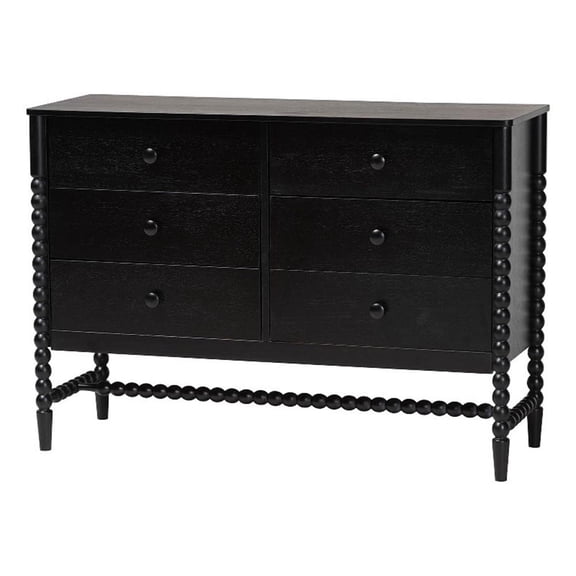 Baxton Studio Brantley Spindle Dresser 6-Drawer Horizontal Storage Cabinet Black