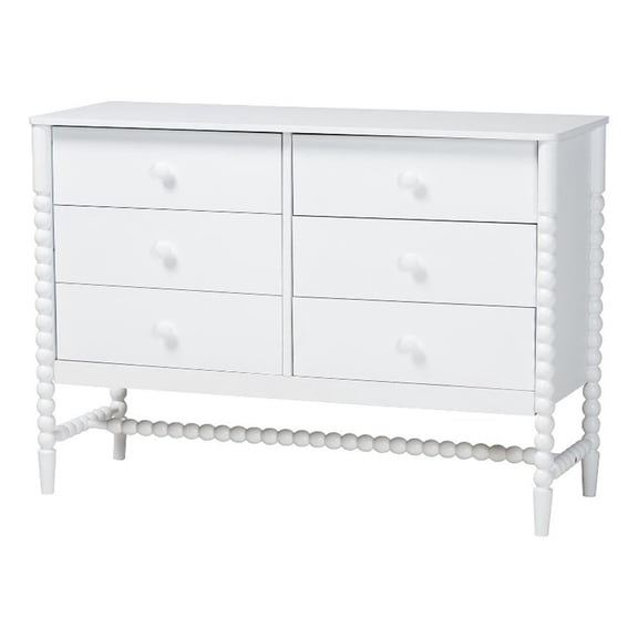 Baxton Studio Brantley Spindle Dresser 6-Drawer Horizontal Storage Cabinet White