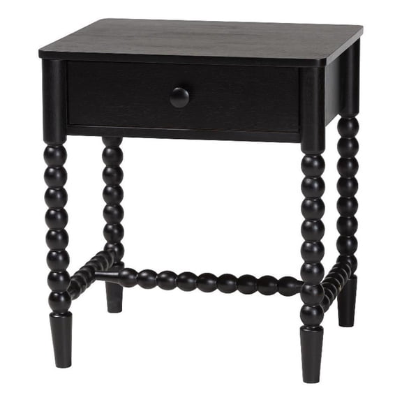 Baxton Studio Brantley Spindle Nightstand 1-Drawer Bedside Table Black