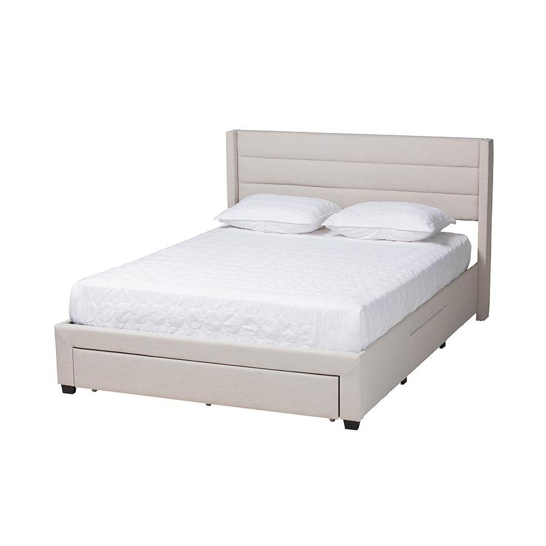 Beige and Dark Brown Upholstered Full Storage Platform Bed with Drawers