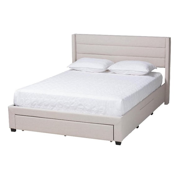 Baxton Studio Braylon Beige Fabric and Brown Wood Full Storage Platform Bed