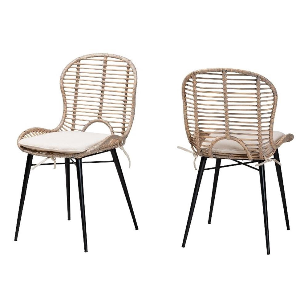 Baxton Studio Brenna Bohemian Greywashed Rattan and Black Metal Dining ...
