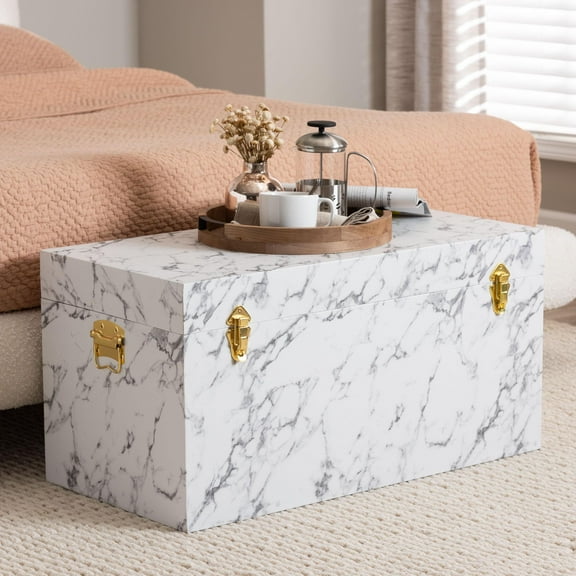 Baxton Studio Brenta Modern Storage Trunk, Marble White
