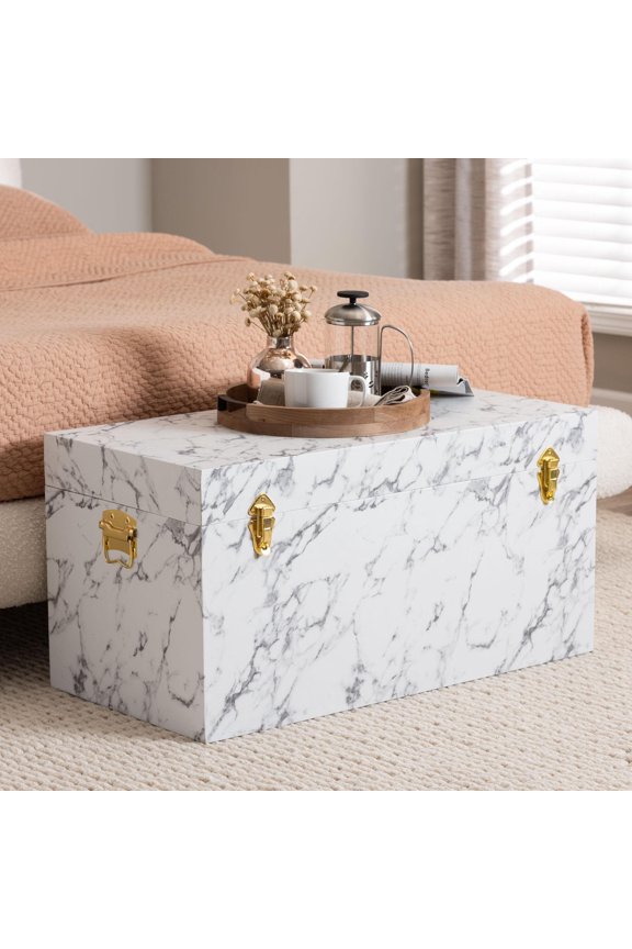 Brenta Modern Storage Trunk, Marble White
