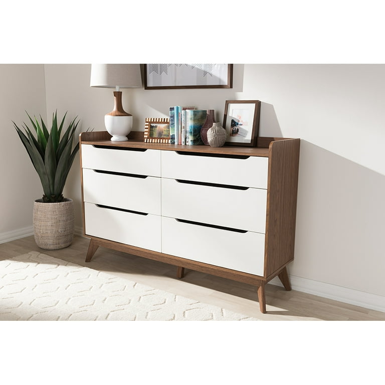Baxton Studio Brighton Mid-Century Modern White and Walnut Wood 6-Drawer Storage Dresser Baxton Studio Brighton Mid-Century Modern White and Walnut Wood 6-Drawer Storage Dresser