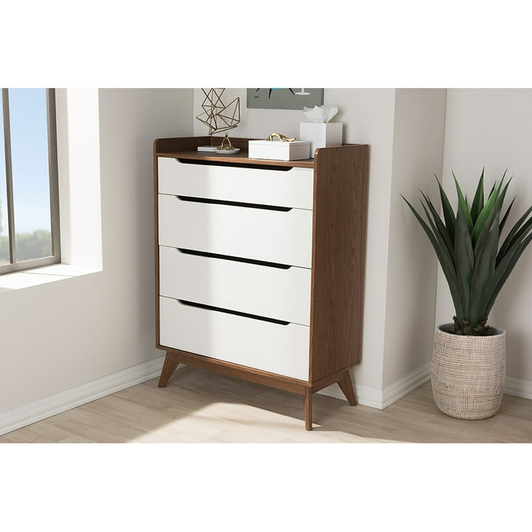 Baxton Studio Brighton Mid-Century Modern White and Walnut Wood 4-Drawer Storage Chest Baxton Studio Brighton Mid-Century Modern White and Walnut Wood 4-Drawer Storage Chest