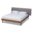 thumbnail image 1 of Baxton Studio Brita Mid-Century Modern Grey Fabric Upholstered Walnut Finished Wood King Size Bed, 1 of 9