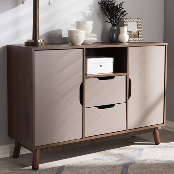 Baxton Studio Britta Mid-Century Modern Walnut Brown and Gray Two-Tone Finished Wood Sideboard