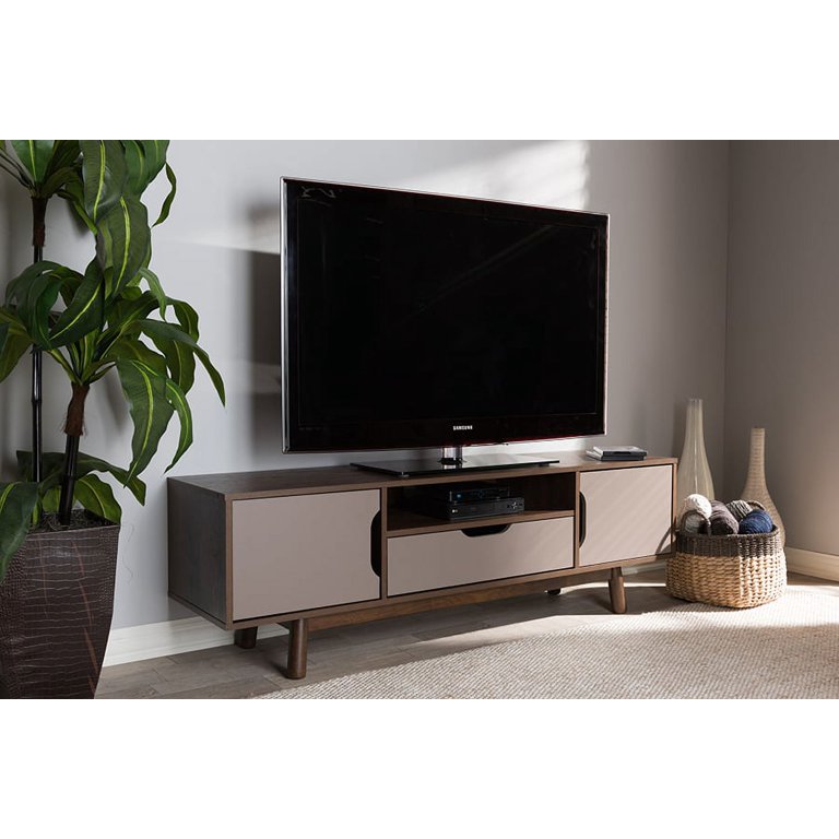 Baxton Studio Britta Mid Century Modern Walnut Brown and Grey Two