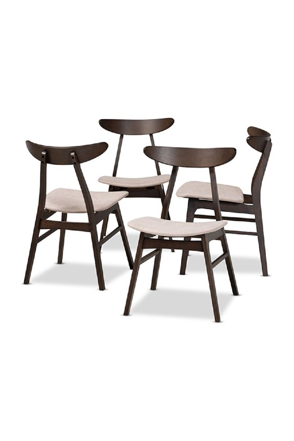 Baxton Studio Britte Mid-Century Modern Beige Fabric Upholstered Dark Oak Brown Finished 4-Piece Wood Dining Chair Set