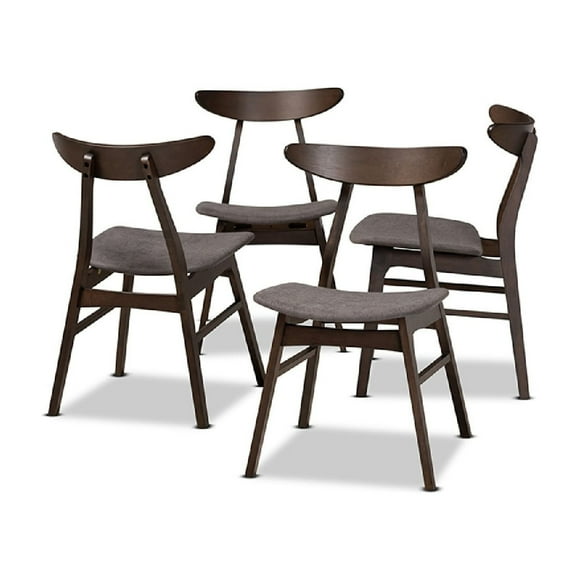 Baxton Studio Britte Mid-Century Modern Dark Grey Fabric Upholstered Dark Oak Brown Finished 4-Piece Wood Dining Chair
