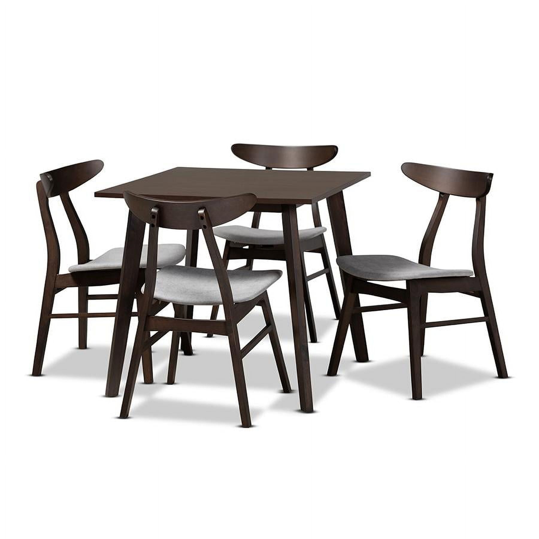 Britte Mid-Century Modern Light Grey Fabric and Dark Oak 5-Piece Dining Set