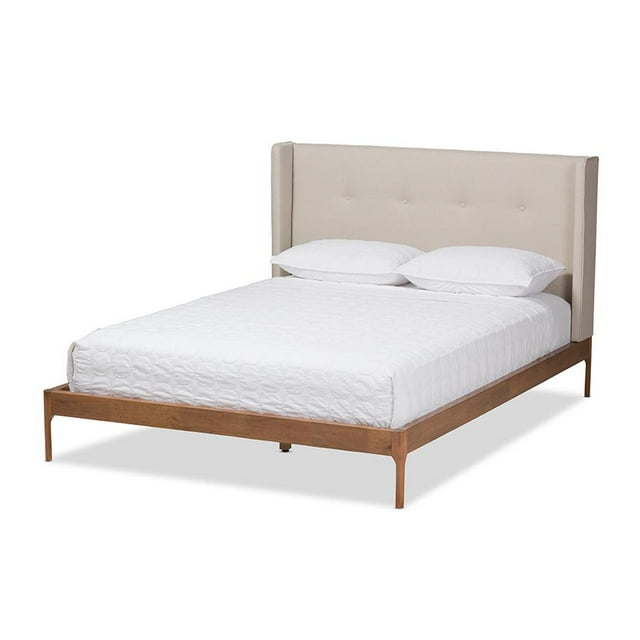 Baxton Studio Brooklyn Mid-Century Modern Walnut Wood Platform Bed, Multiple Sizes, Multiple Colors