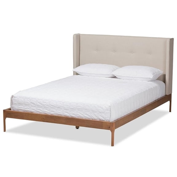 Baxton Studio Brooklyn Mid-Century Modern Walnut Wood Platform Bed, Multiple Sizes, Multiple Colors