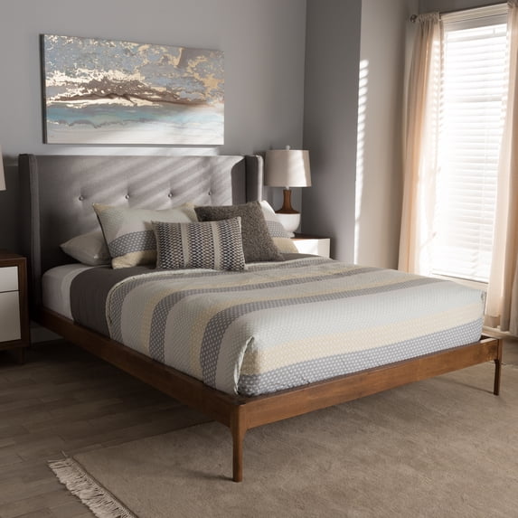 Baxton Studio Brooklyn Mid-Century Modern Walnut Wood Platform Bed, Multiple Sizes, Multiple Colors