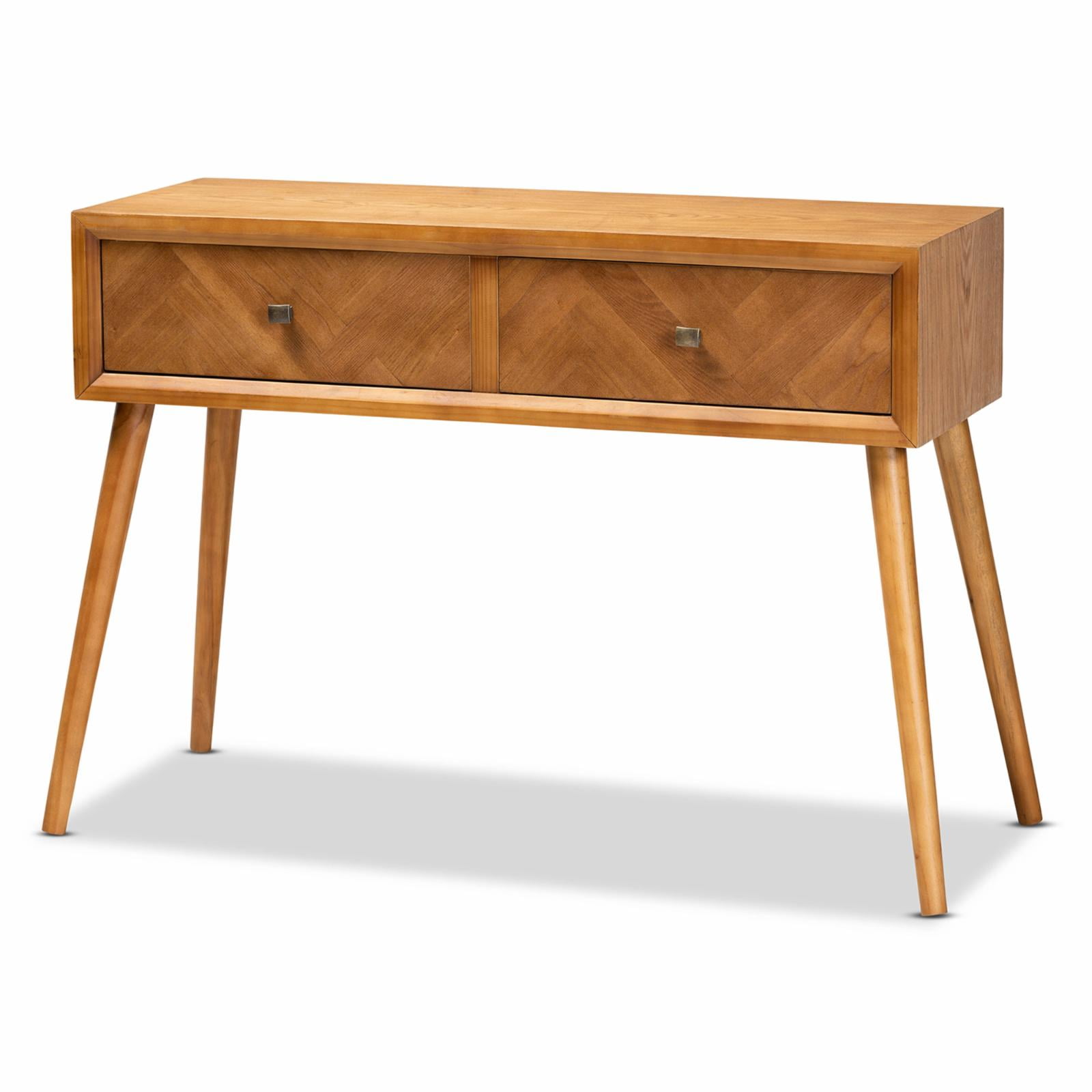 Mae Natural Brown Wood 2-Drawer Console Table with Angled Legs