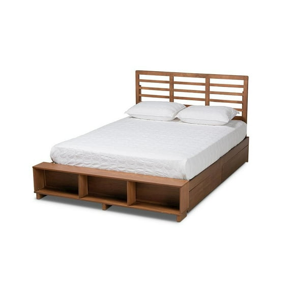 Baxton Studio Milana Modern Transitional Ash Walnut Brown Finished Wood 4-Drawer Full Size Platform Storage Bed