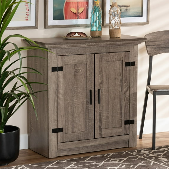 Baxton Studio Bruce Modern Contemporary Farmhouse Oak Brown Finished Wood 2-Door Shoe Storage Cabinet