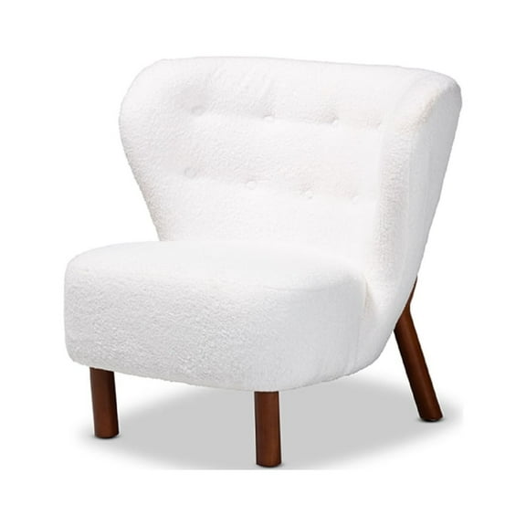 Baxton Studio Cabrera Modern and Contemporary White Boucle Upholstered and Walnut Brown Finished Wood Accent Chair