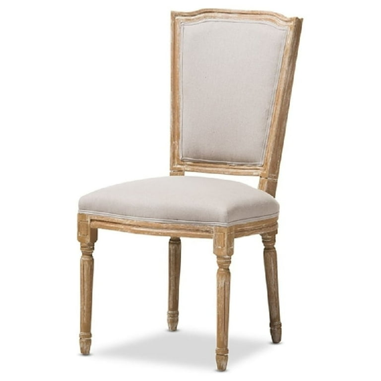 Baxton Studio Cadencia French Vintage Cottage Weathered Oak Finish Wood and Beige Fabric Upholstered Dining Side Chair Baxton Studio Cadencia French Vintage Cottage Weathered Oak Finish Wood and Beige Fabric Upholstered Dining Side Chair