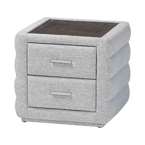 Baxton Studio Cadmus Light Gray Channel-Tufted Fabric 2-Drawer Nightstand