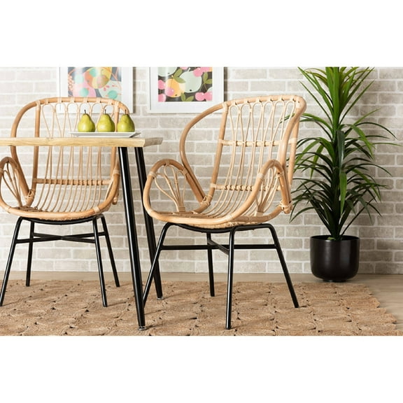 Baxton Studio Caelia Modern Bohemian Natural Brown Rattan and Black Metal Chair