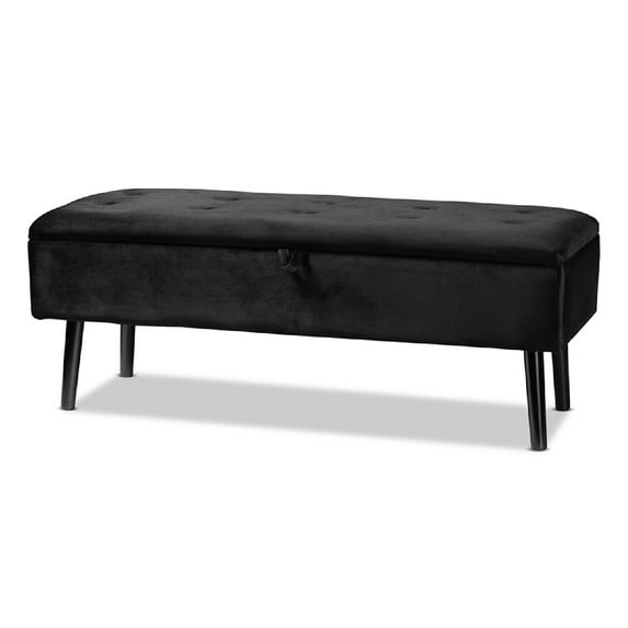 Baxton Studio Caine Modern and Contemporary Black Velvet Fabric Upholstered and Dark Brown Finished Wood Storage Bench