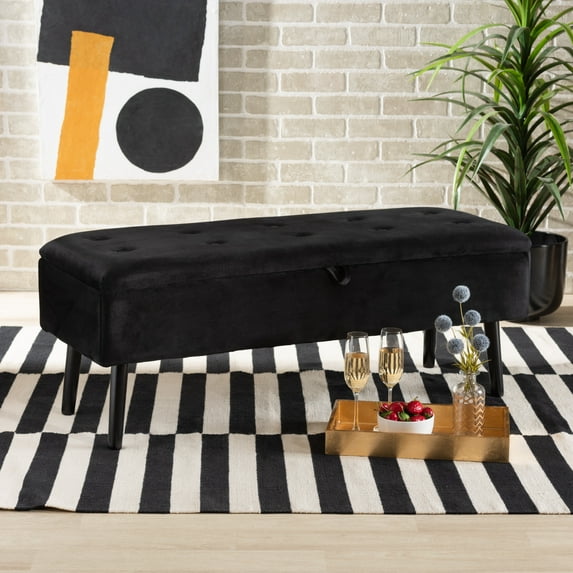 Baxton Studio Caine Upholstered & Tufted Bench, Black