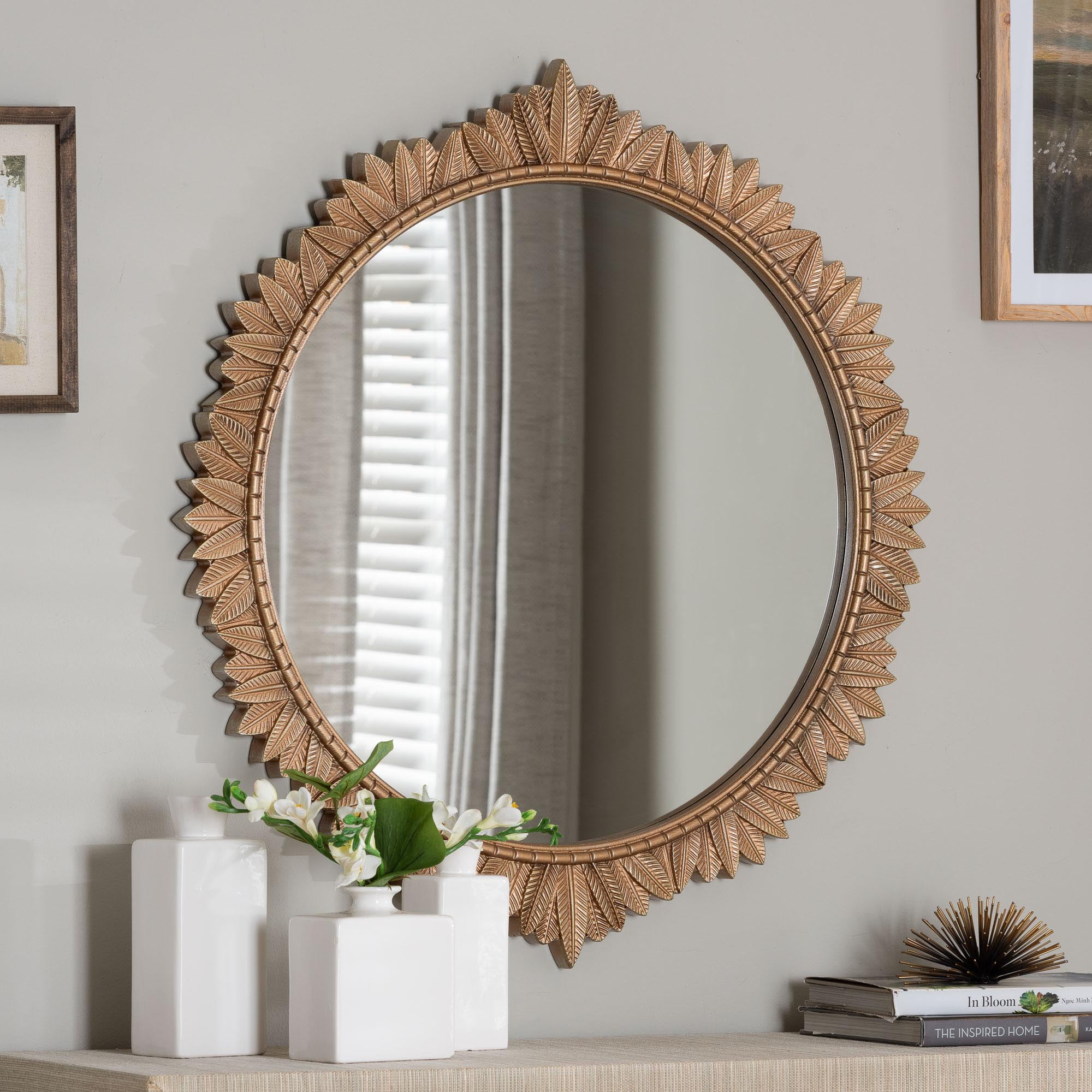 Baxton Studio Caitlin Vintage Mirror, Round, Antique Gold