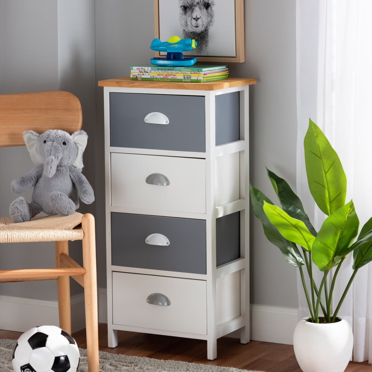 Calandra Oak Brown and Gray 4-Drawer Storage Unit