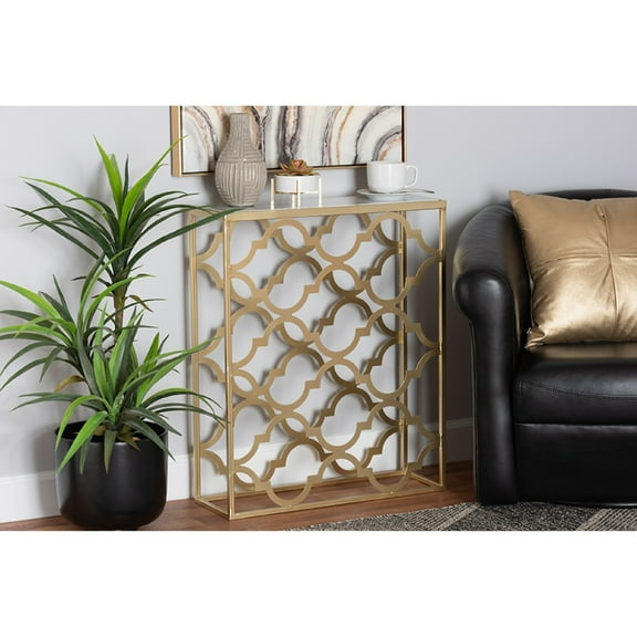 Baxton Studio Calanthe Modern and Contemporary Gold Finished Metal Console Table with Marble Tabletop