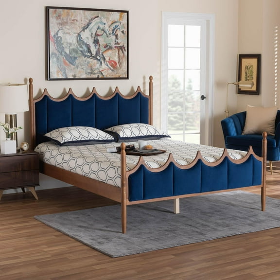 Baxton Studio Calgary Retro-Modern Platform Bed, Queen, Walnut Brown