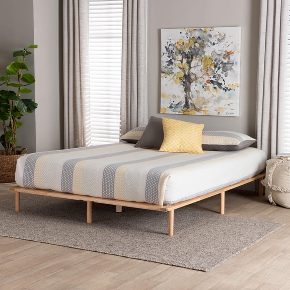 Baxton Studio Calhoun Japandi Bed Frame, Queen, Natural Brown