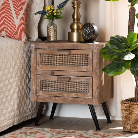 Whitewashed Rattan Table Calida End Table - Whitewashed Wood & Rattan - 2-Drawer - Walmart.com