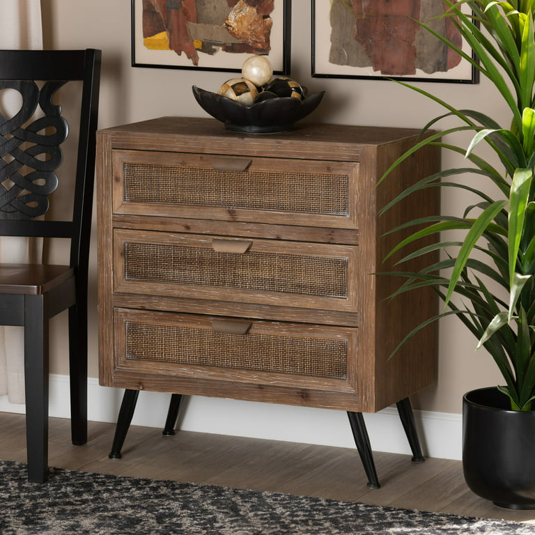 Wood Cabinet with Seagrass Drawers Brown - Olivia & May