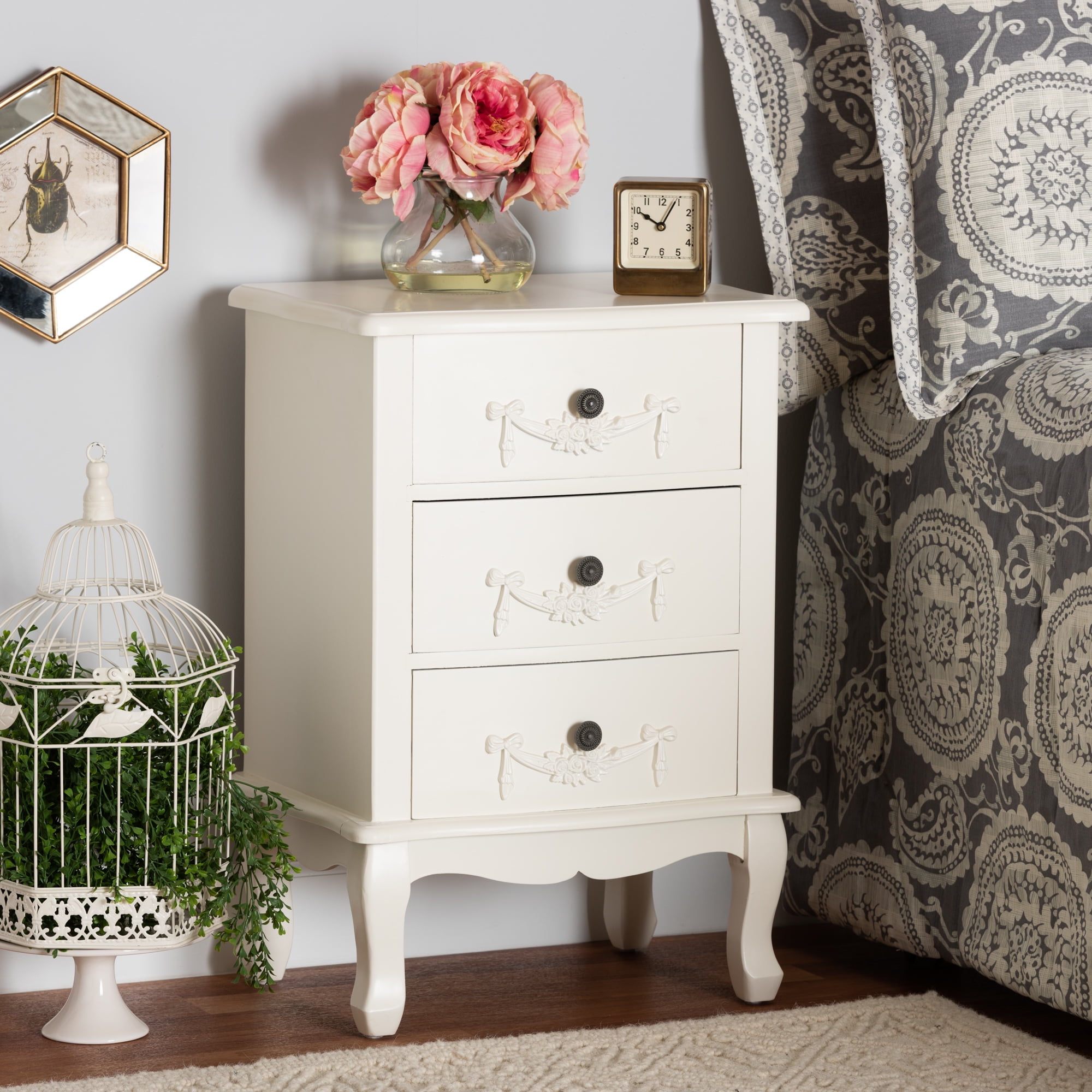 Baxton Studio Callen Classic and Traditional White Finished Wood 3-Drawer End Table