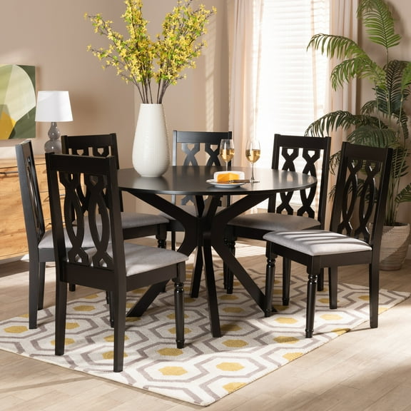 Baxton Studio Callie Modern and Contemporary Grey Fabric Upholstered and Dark Brown Finished Wood 7-Piece Dining Set