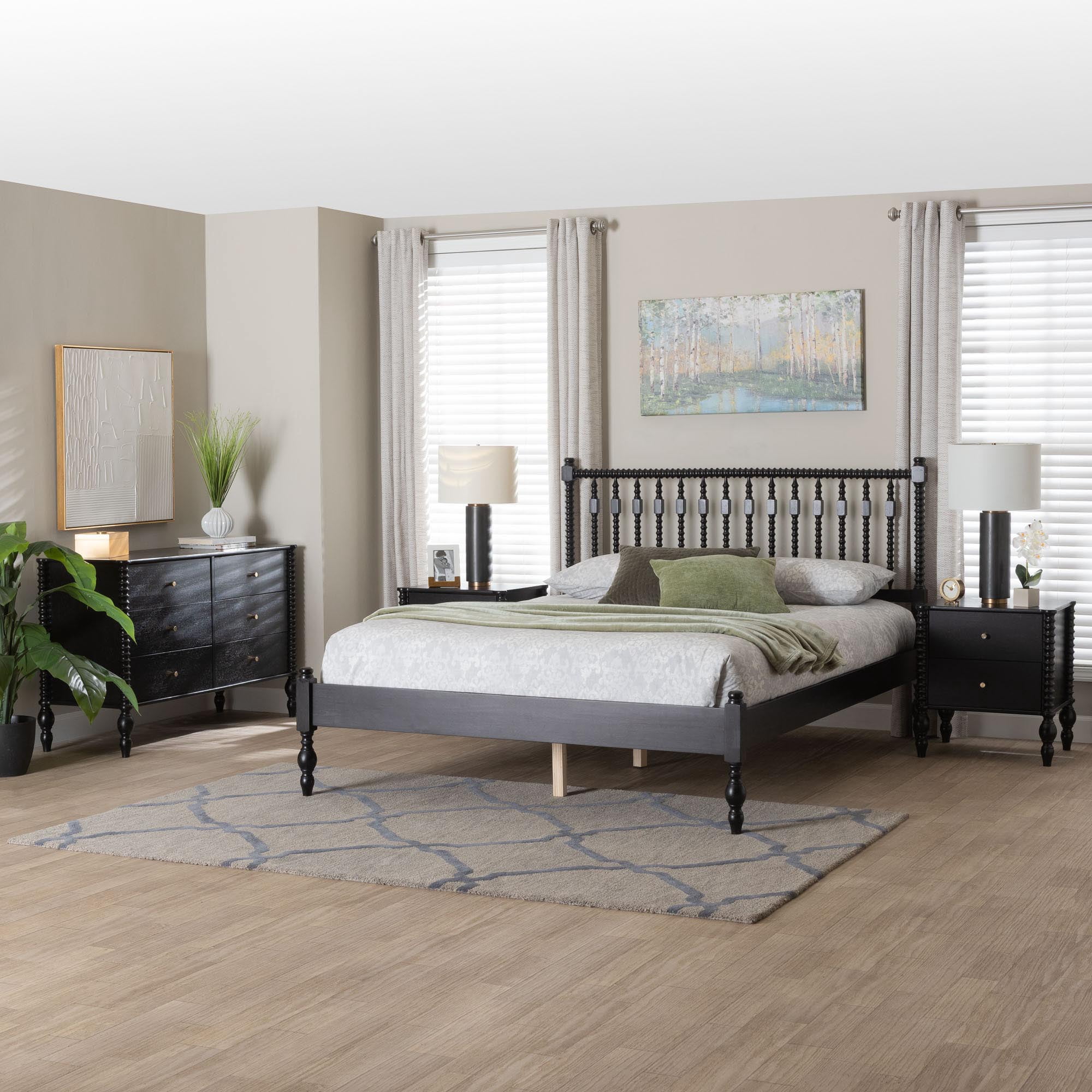 Baxton Studio Callison Farmhouse Bedroom Set, Full, 4-Piece, Black