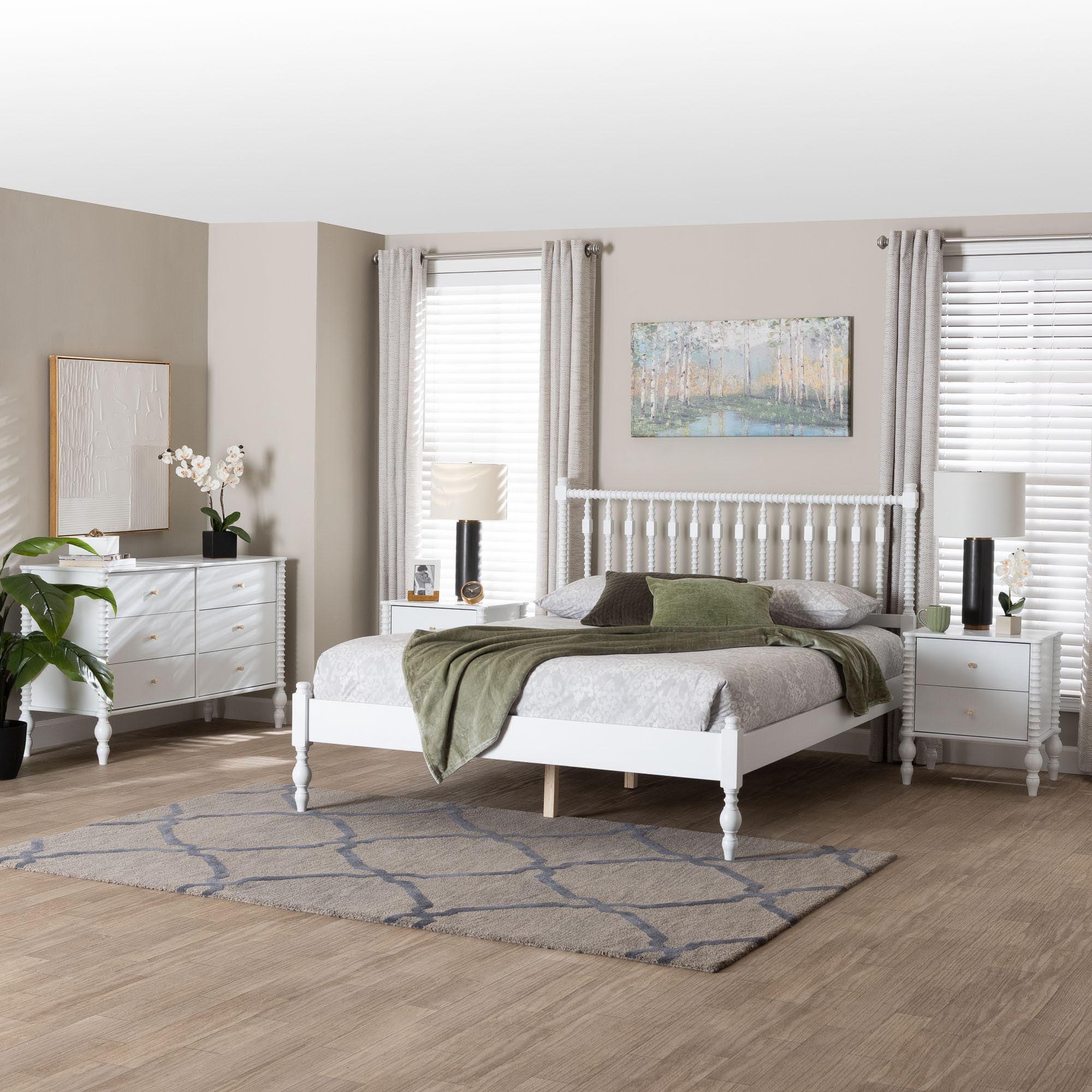 Baxton Studio Callison Farmhouse Bedroom Set, Full, 4-Piece, White