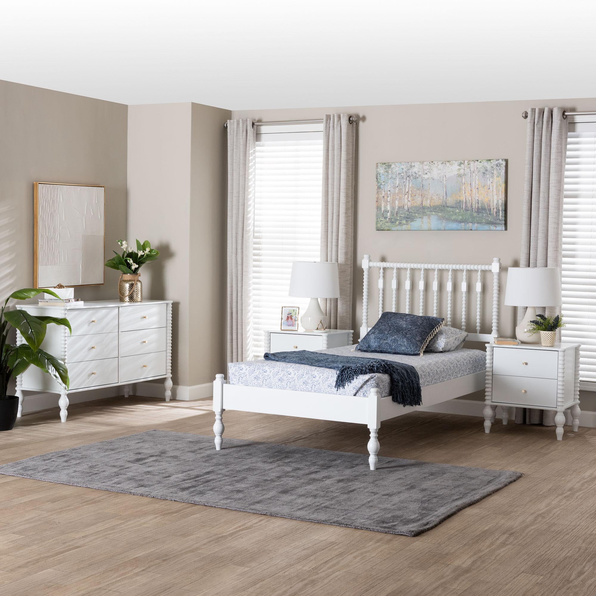 Baxton Studio Callison Farmhouse Bedroom Set, Twin, 4-Piece, White