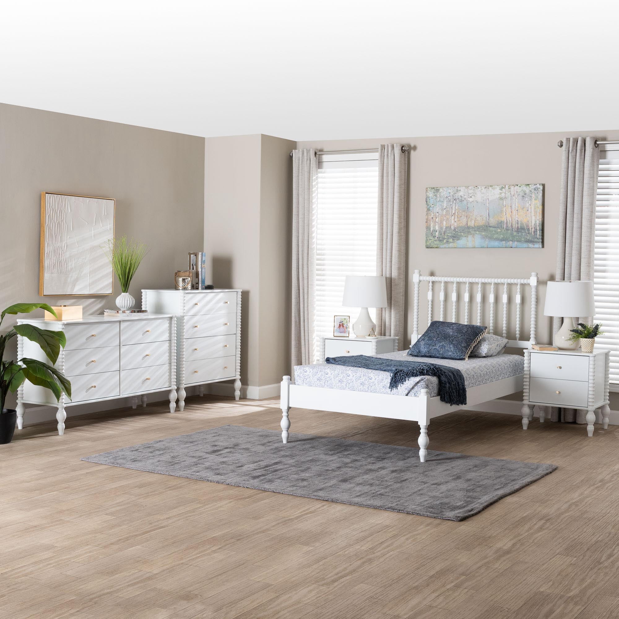 Baxton Studio Callison Farmhouse Bedroom Set, Twin, 5-Piece, White